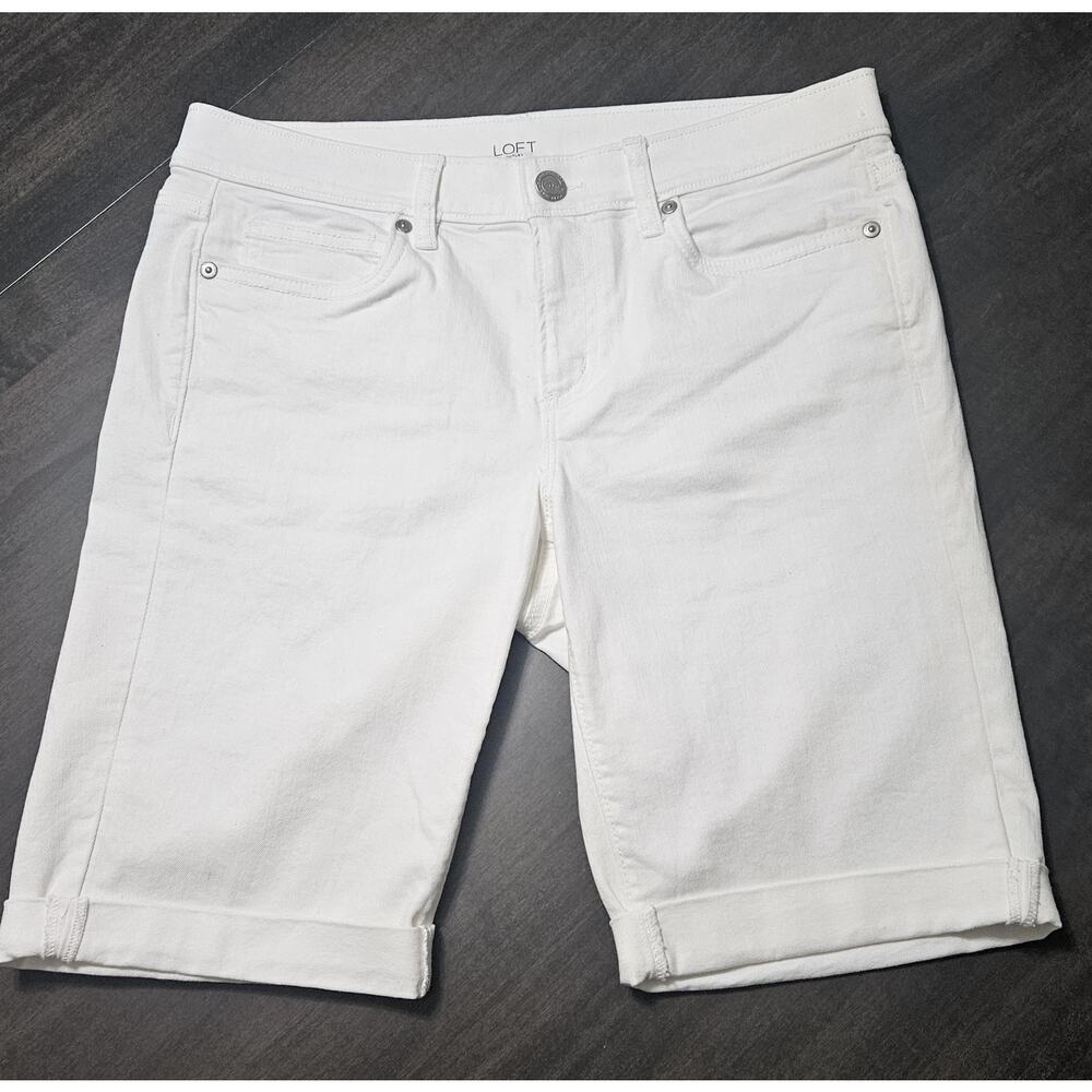 Loft Shorts White Size 6 Women’s Denim Bicycle Short Cuffed Hem